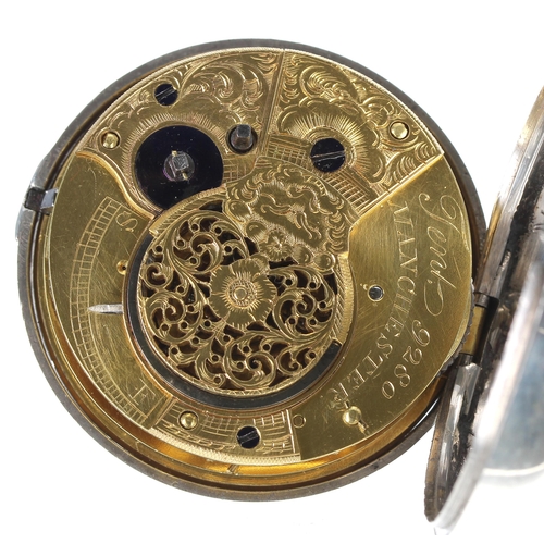 223 - George IV silver verge pair cased pocket watch, Birmingham 1828, the fusee movement signed Jent, Man... 