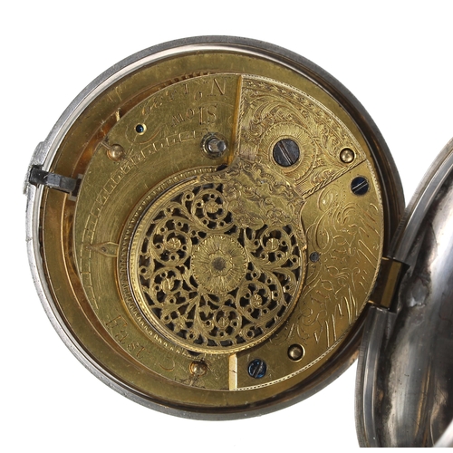 226 - George III silver verge pair cased pocket watch with a name enamel dial, London 1809, the fusee move... 