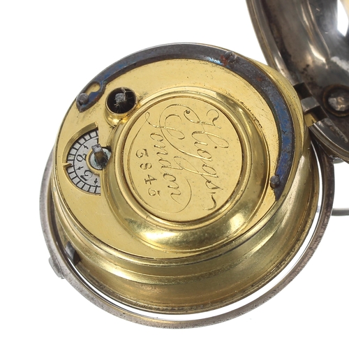 227 - Good 18th century English silver triple cased verge pocket watch, London 1765, the fusee movement si... 