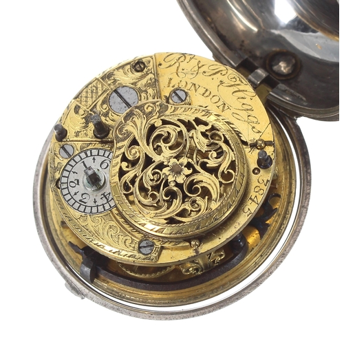 227 - Good 18th century English silver triple cased verge pocket watch, London 1765, the fusee movement si... 