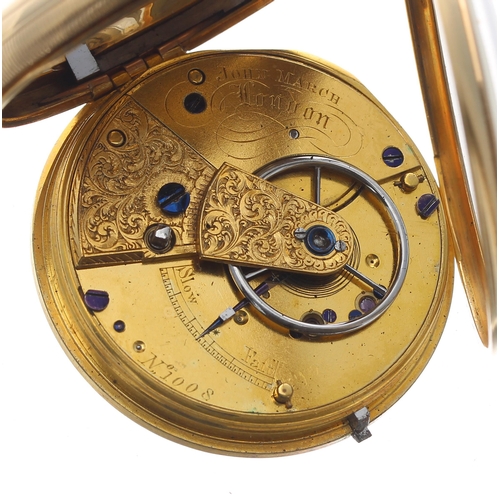 228 - Victorian 18ct fusee lever pocket watch with a name dial , London 1849, the slim movement signed Joh... 