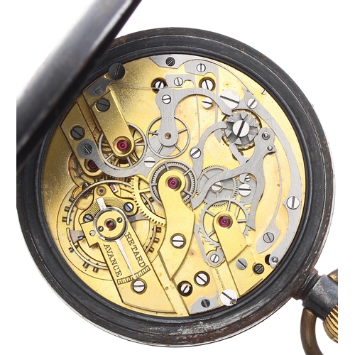 237 - Swiss gunmetal centre seconds chronograph lever pocket watch, gilt frosted movement, the dial with R... 