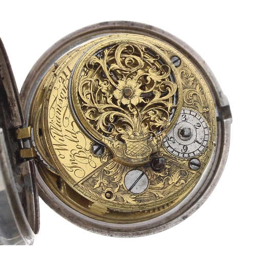 240 - George III silver verge pair cased pocket watch, London 1785, associated fusee movement signed Jon W... 