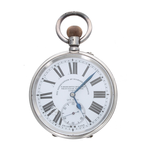 242 - Continental silver (0.935) Goliath lever pocket watch, unsigned gilt frosted movement with bi-metall... 