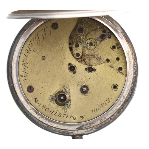 515 - Silver Centre Seconds Chronograph lever pocket watch for repair or spares, Chester 1890, the movemen... 