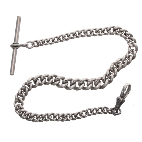 341 - Silver graduated curb link watch Albert chain, with silver T-bar and clasp, each link hallmarked, 40... 