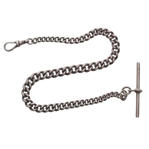 342 - Silver graduated curb link watch Albert chain, with T-bar and silver clasp, each link hallmarked, 28... 