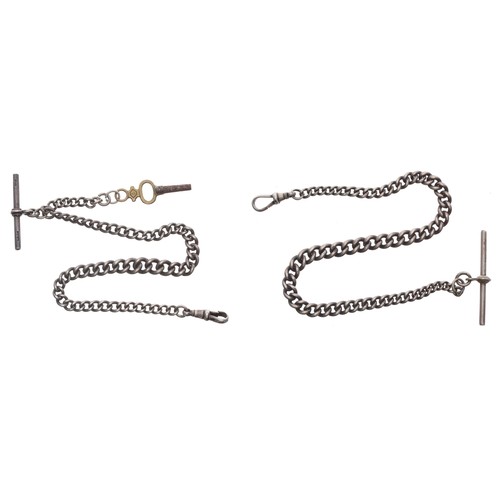 342 - Silver graduated curb link watch Albert chain, with T-bar and silver clasp, each link hallmarked, 28... 