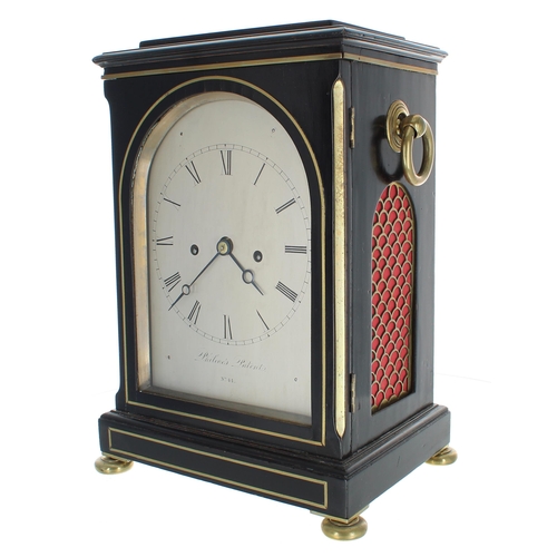 1525 - Good English ebonised double fusee bracket clock, the 6