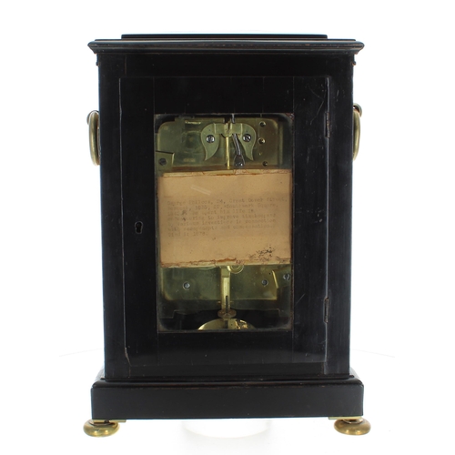 1525 - Good English ebonised double fusee bracket clock, the 6