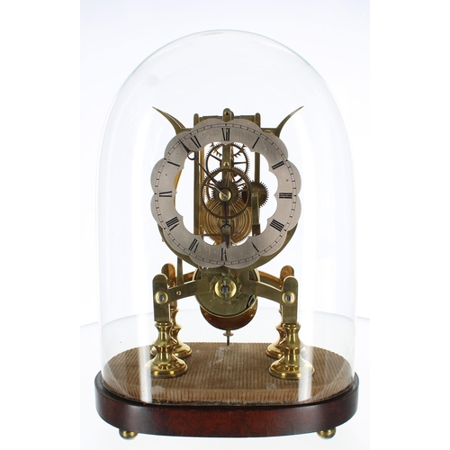 1526 - English brass single fusee skeleton clock in the manner of Dent, the 4.75