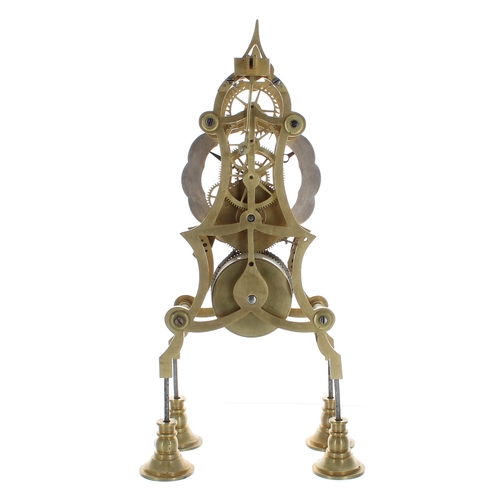 2332 - Brass single fusee skeleton clock, the 3.75