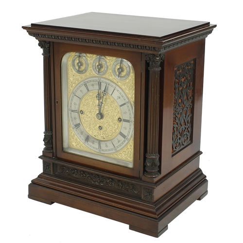 1530 - Good English mahogany triple fusee boardroom clock, the 7.25