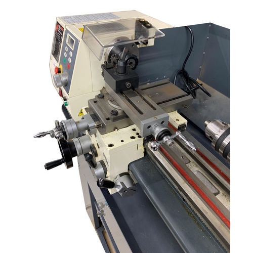 2035 - Axminster Sieg C4 metal bench lathe (part no: 600856), upon a bespoke stand fitted with a long drawe... 