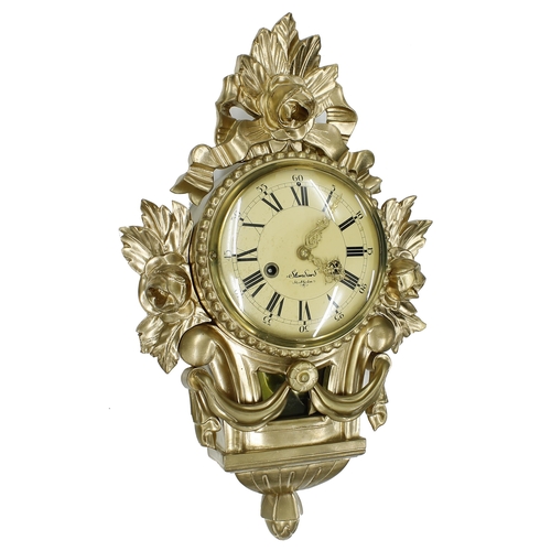 2626 - Contemporary Swedish gilded two train wall clock, the 6.5