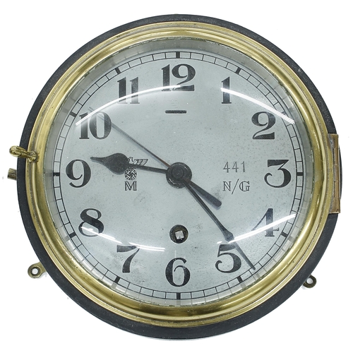 2627 - Interesting British ship's bulkhead wall clock with a WWII German Navy 6