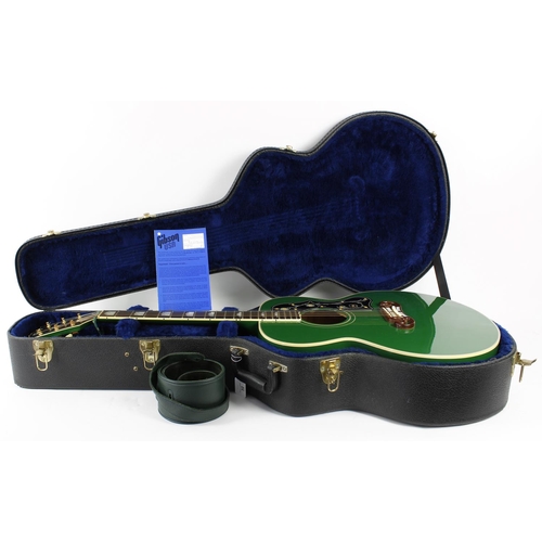 32 - 1999 Gibson J-200 acoustic guitar, made in USA, ser. no. 9xxxxx3; Body: custom green finish, a few m... 