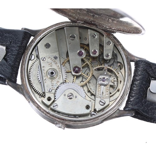 129 - Silver wire-lug wristwatch with import hallmarks for Birmingham 1927, the movement signed Patek Phil... 