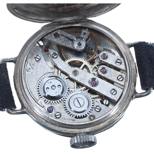 131 - Swiss silver (0.935) wire-lug gentleman's wristwatch, enamel dial signed 'Patrol' with Arabic numera... 