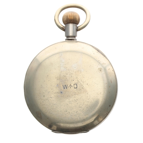 146 - British Military WWI period War Department issue 8 days nickel cased lever pocket watch, frosted mov... 