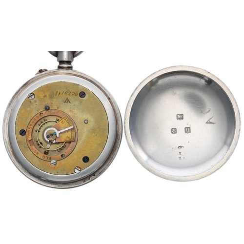 147 - British Military issue silver lever pocket watch, Birmingham 1919, the movement with compensated bal... 