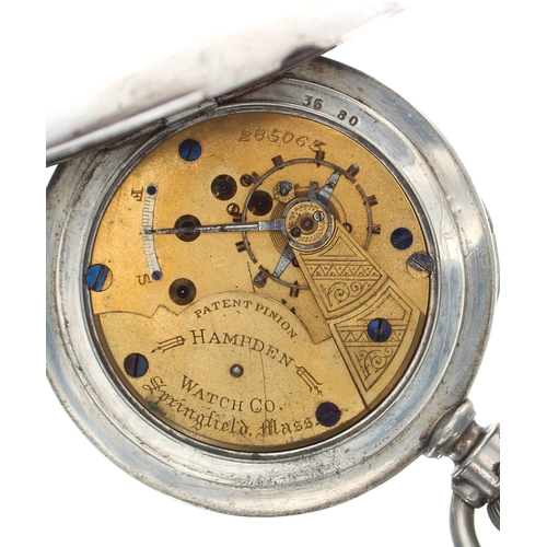 171 - Hampden Watch Co. lever pocket watch, serial no. 285063, circa 1883, signed movement, with patent pi... 