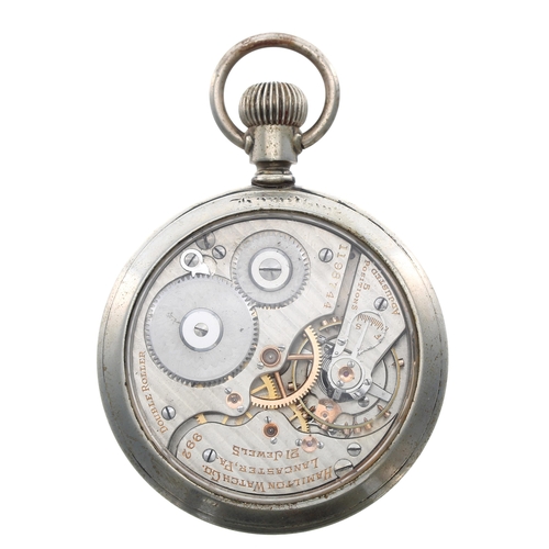 174 - Hamilton Watch Co. nickel exhibition cased lever set pocket watch, serial no. 1198744, circa 1914, s... 