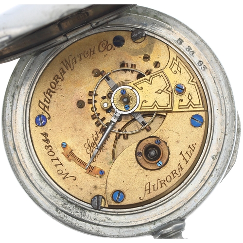 179 - Aurora Watch Co. lever pocket watch, signed movement, no. 110344, with safety pinion, compensated ba... 