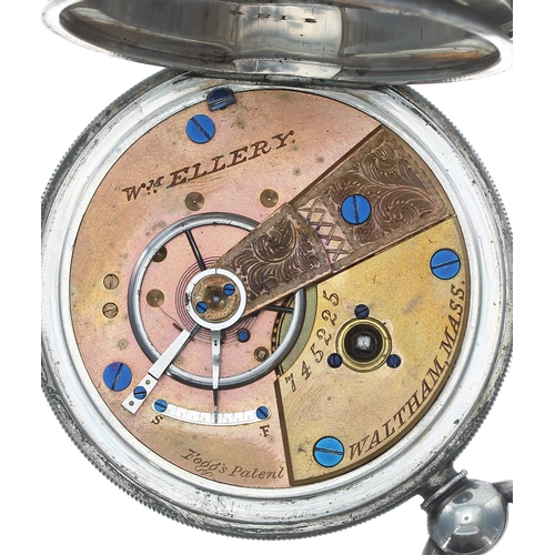 180 - American Waltham 'W'm Ellery' silver lever pocket watch, serial no. 745225, circa 1874, signed Fogg'... 