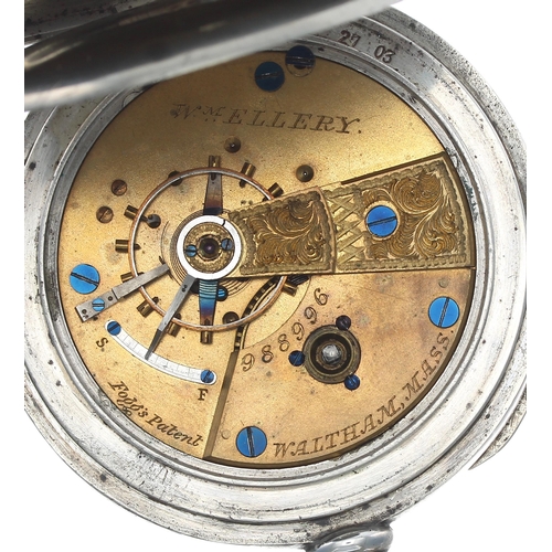 181 - American Waltham 'W'm Ellery' lever pocket watch, serial no. 988996, circa 1876, signed movement, wi... 