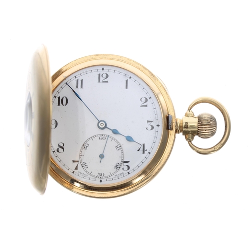 255 - George V 18ct half hunter lever pocket watch, Chester 1932, Swiss 17 jewel movement, the dial with d... 