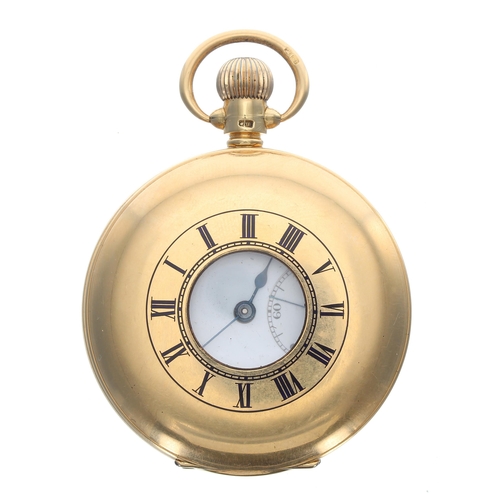 255 - George V 18ct half hunter lever pocket watch, Chester 1932, Swiss 17 jewel movement, the dial with d... 