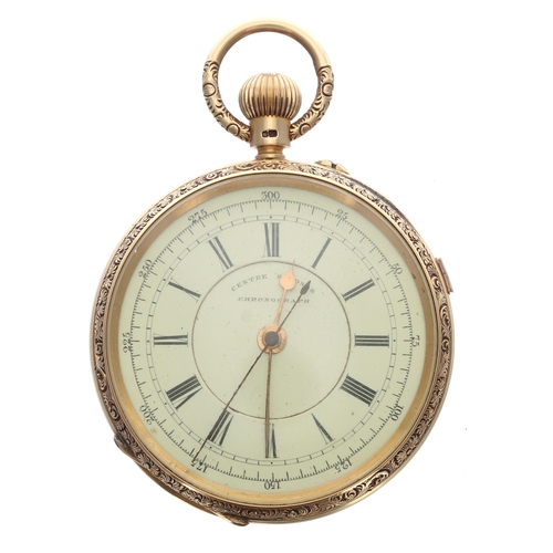 265 - 18ct Centre Seconds Chronograph lever pocket watch, Chester 1895, the gilt frosted three quarter pla... 