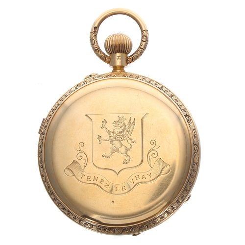 265 - 18ct Centre Seconds Chronograph lever pocket watch, Chester 1895, the gilt frosted three quarter pla... 