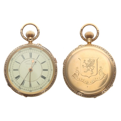 265 - 18ct Centre Seconds Chronograph lever pocket watch, Chester 1895, the gilt frosted three quarter pla... 