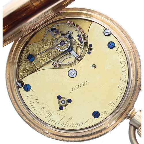 285 - Charles Frodsham, London 18ct lever hunter pocket watch, the three quarter plate gilt frosted moveme... 