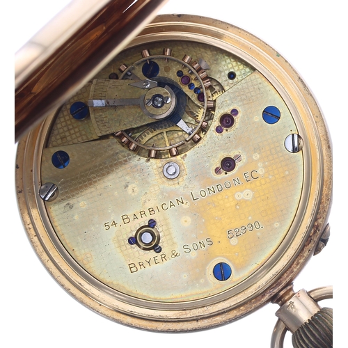 305 - Late 19th century Bryer & Sons 18ct lever hunter pocket watch, London 1899, gilt three quarter p... 