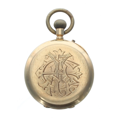 307 - Attractive 18k and enamel half hunter fob watch, gilt frosted cylinder bar movement with gilt three ... 