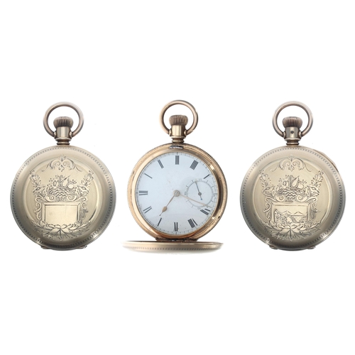 311 - 'Fogg's Patent' key wind gold plated lever hunter pocket watch, movement no. 884592, with engraved b... 