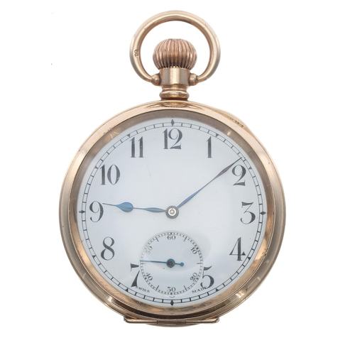 330 - Visible gold plated lever pocket watch, 17 jewel movement with compensated balance and regulator, hi... 