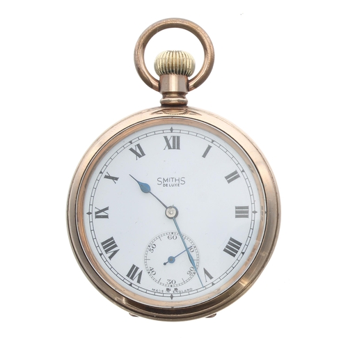 314 - Smiths De Luxe gold plated lever pocket watch, B8197 15 jewel movement with compensated balance and ... 