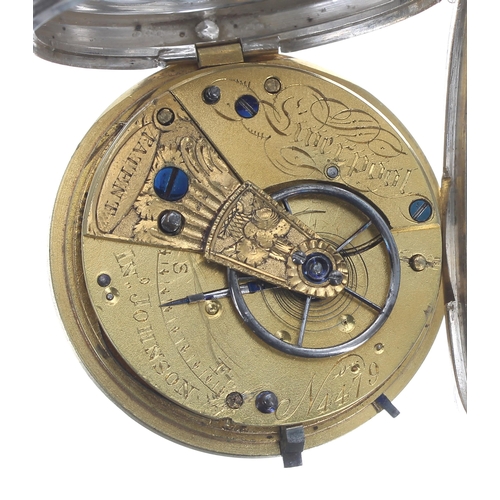 317 - William IV silver fusee lever pocket watch, Chester 1835, the movement signed IN'O Johnson, Liverpoo... 