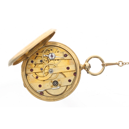 320 - Attractive small 18k Continental cylinder hunter fob watch, gilt frosted bar movement, inscribed hin... 