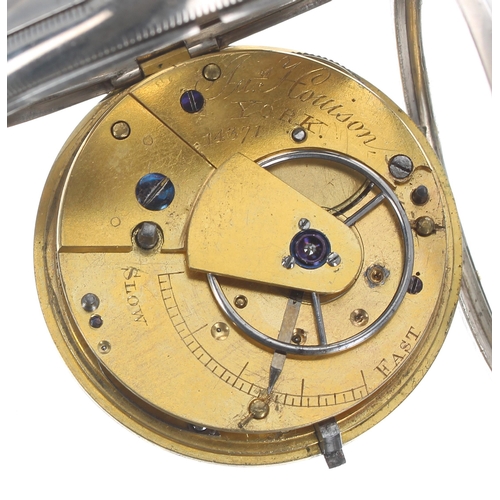 268 - 19th century silver fusee lever pocket watch, London 1830, the movement signed Jas Houison, York, no... 