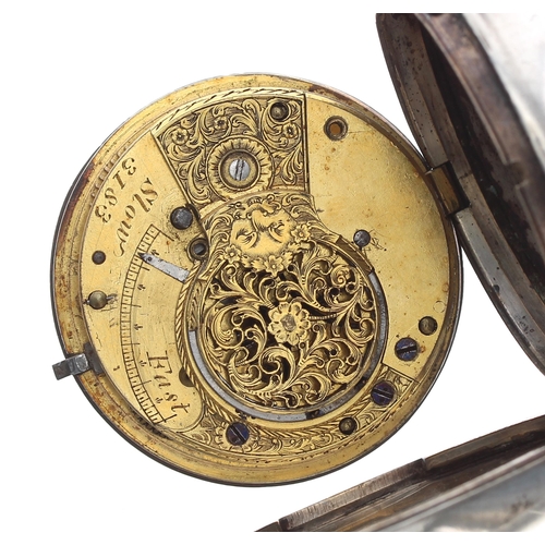 279 - George III silver verge half hunter pocket watch, Birmingham 1805, the unsigned fusee movement, no. ... 