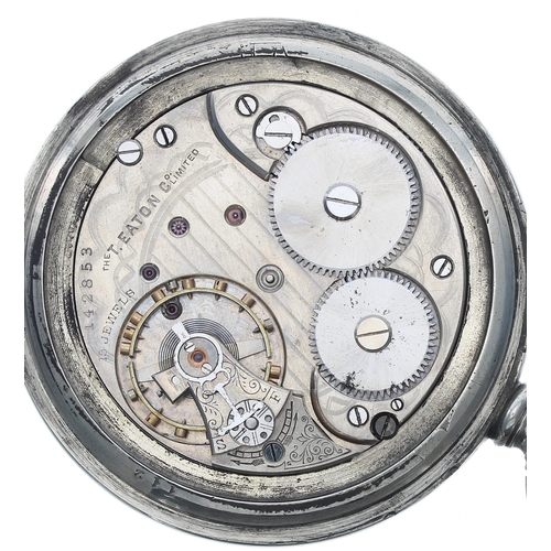 280 - Early 20th century nickel cased lever pocket watch, the 15 jewel movement inscribed 'The T. Eaton Co... 