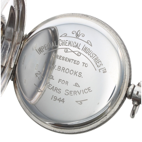 296 - George VI Smith silver lever pocket watch, Birmingham 1947, presentation hinged cuvette, signed dial... 