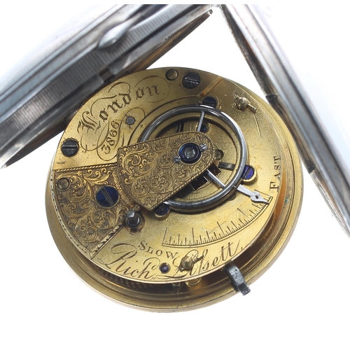 297 - Early Victorian silver verge pocket watch, London 1840, the fusee movement signed Rich'd xxsett, Lon... 