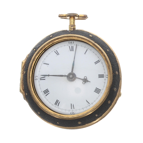 298 - George III centre seconds cylinder gilt metal and snakeskin pair cased pocket watch, circa 1780, the... 