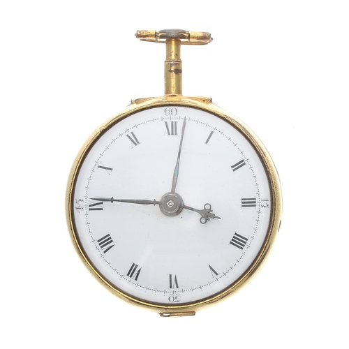 298 - George III centre seconds cylinder gilt metal and snakeskin pair cased pocket watch, circa 1780, the... 